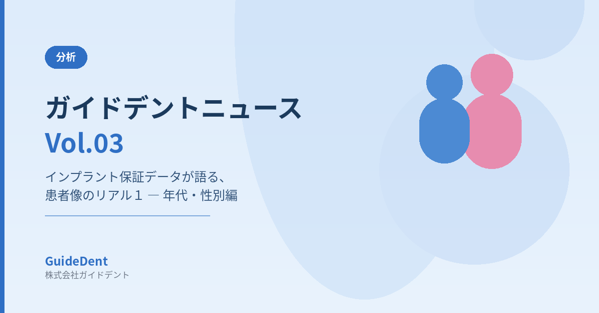 ガイドデントニュースVol.03「インプラント保証データが語る、患者像のリアル１―年代・性別編」のアイキャッチ画像